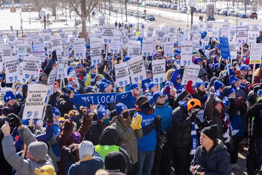 Striking Minneapolis educators rallied at the Capitol, called for education funding, and sang “Purple Rain.” Some non-unionized educators, and their students, joined them.